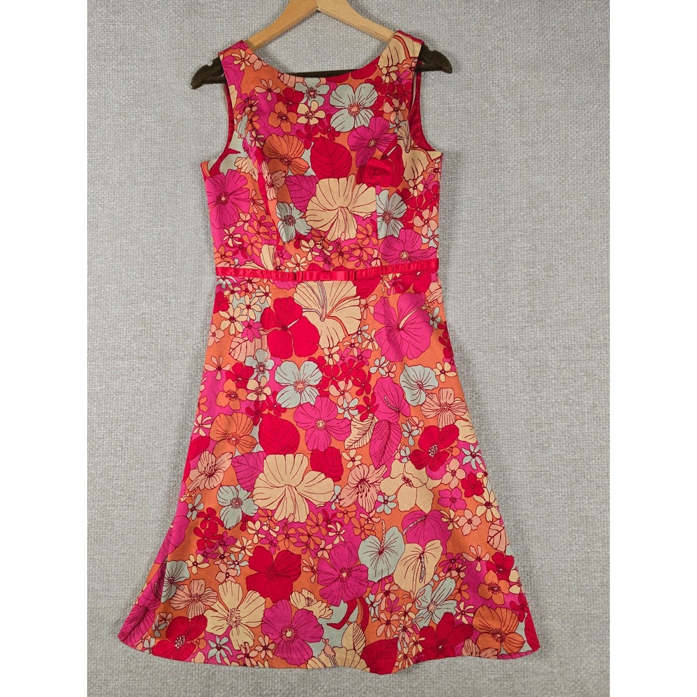 Ombre Pink Orange Floral Sun Dress Womens Size 8 Cotton Blend Fit Flare
